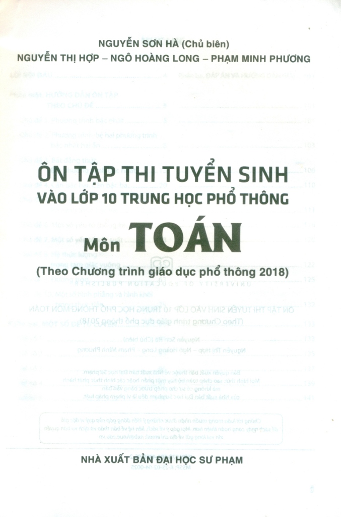 ÔN TẬP THI TUYỂN SINH VÀO LỚP 10 THPT MÔN TOÁN (Theo Chương trình GDPT 2018)
